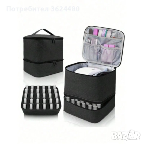 Черна чанта за маникюр с 2 нива и място за инструменти 4650, снимка 2 - Други - 53235456