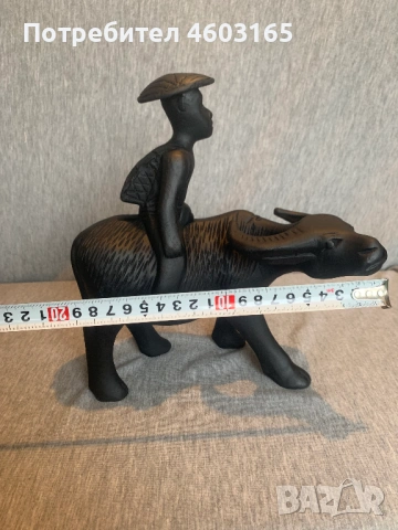  ръчно резбована дървена фигурка на азиатски мъж, яздещ бивол, снимка 5 - Антикварни и старинни предмети - 53938343