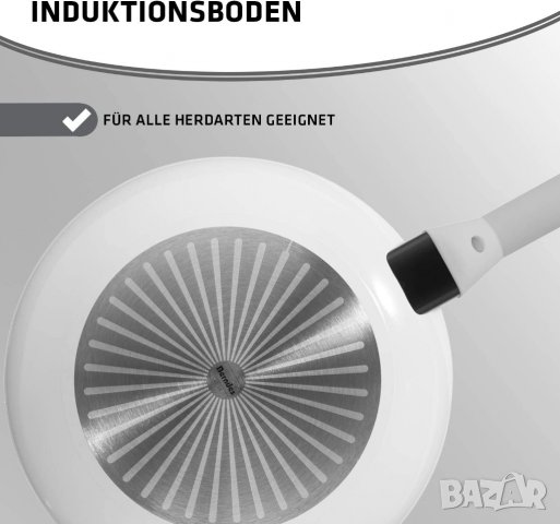 Тиган Berndes 28 см, алуминиев зеленчуков бял индукционен, гювеч с незалепващо покритие, висок ръб, снимка 3 - Съдове за готвене - 39959341