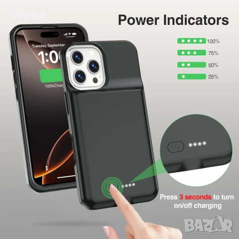 Калъф GIN FOXI с батерия за iPhone 16 Pro (6.3"), 15W, 8500mAh (черен), снимка 5 - Калъфи, кейсове - 50688562