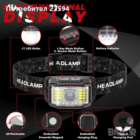 Презареждаема LED челна лампа 2000 лумена , супер ярка , снимка 5 - Къмпинг осветление - 55878361
