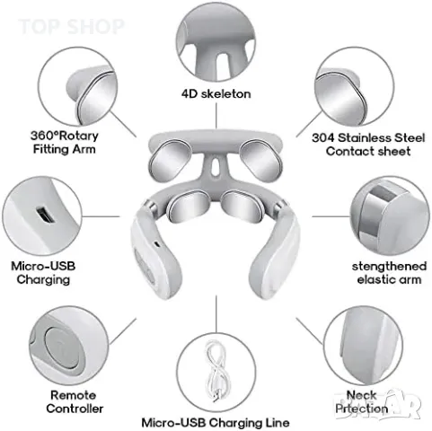 Електрически масажор за врат с функция за нагряване, USB зареждане, преносим, снимка 2 - Масажори - 49627338