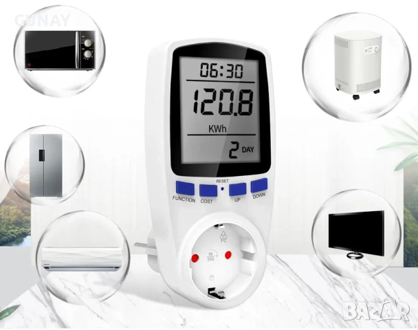Ватметър Енергомер Контакт 220V LCD Измервател на Мощност и Консумация на Електроенергия, електромер