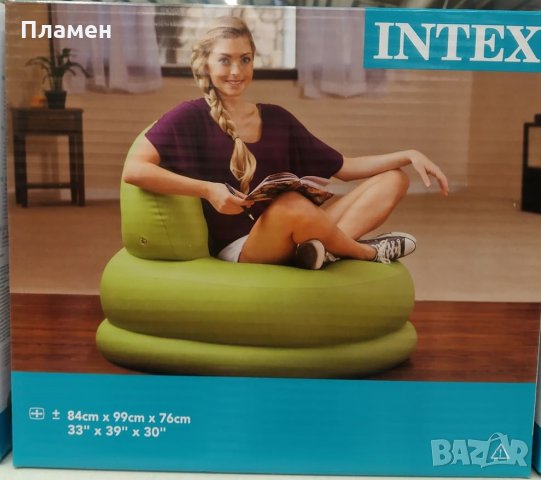 Надуваемо кресло, фотьойл, пуф, барбарон Intex, 84х99х76 см, Зелен и бял до 100 кг., снимка 7 - Други - 31007491