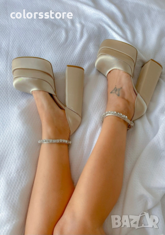 Сандали на ток - бежово/златист сатен - VS1