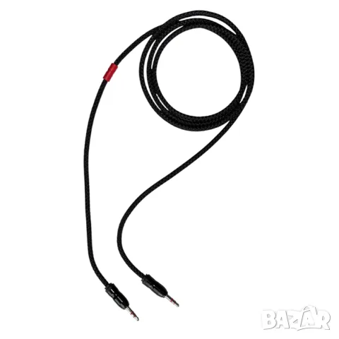 Черен AUX кабел 1.5 m с 3.5 mm жакове и текстилна оплетка, снимка 2 - Аксесоари и консумативи - 55865681