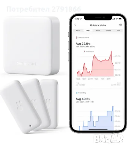 SwitchBot WiFi термометър Хигрометър 3 броя комплект с Hub Mini, IP65,работи с Alexa