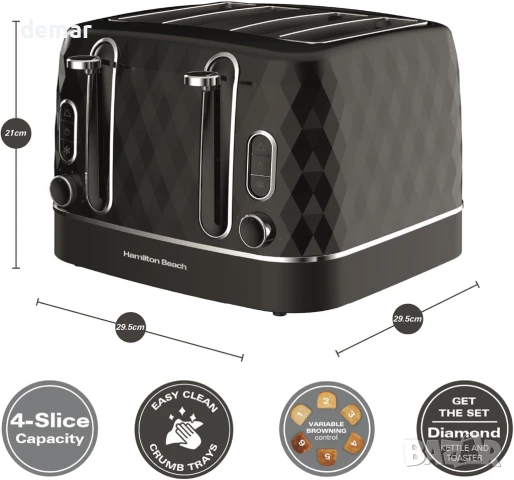 Тостер Hamilton Beach 4 филии, 2300 W, 6 контрола за изпичане,HBT3221B, снимка 2 - Тостери - 50572058