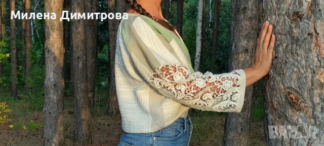 Късо кимоно от лен и дантела , снимка 2 - Сака - 48880144