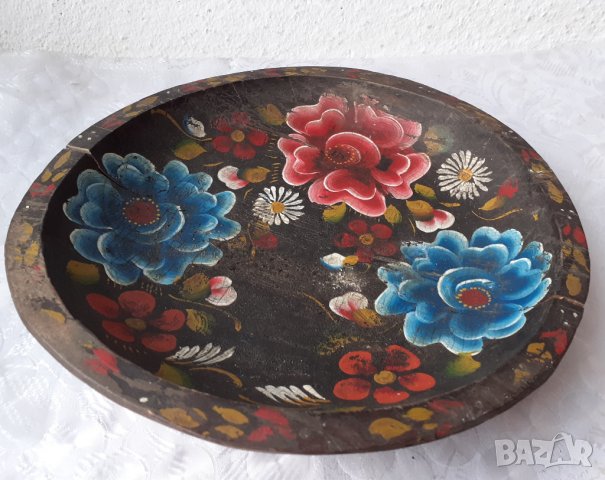 Дървени купа копанка скандинавска, с цветя и чиния, дървена декорация, , снимка 6 - Антикварни и старинни предмети - 35524912