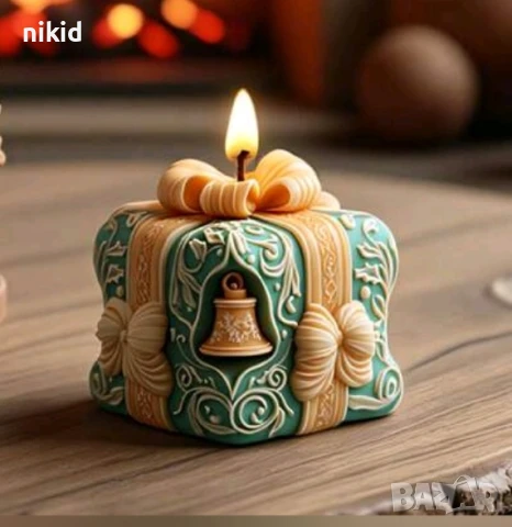 3d Коледен подарък кутия с камбана силиконов молд форма фондан шоколад смола гипс декор свещ, снимка 2 - Форми - 51280184