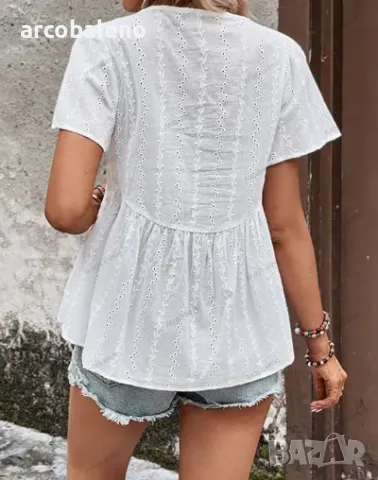 Нова модна дамска ежедневна бяла блуза с v-образно деколте, снимка 3 - Ризи - 49667470