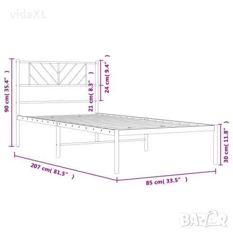 vidaXL Метална рамка за легло с горна табла, бяла, 80x200 см, снимка 9 - Спални и легла - 56147390
