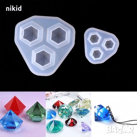 3D 3 Диаманти пирамиди 2 размера силиконов молд декорация украса фондан шоколад смола бижутерство