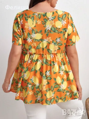 Прекрасна Широко Скроена Блуза / Туника с Жълти Лимони / Италия, снимка 3 - Туники - 50309288