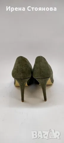 Дамски обувки в маслено зелен цвят на висок ток. Материя велур. Размер 40/41 номер , снимка 4 - Маратонки - 49271041