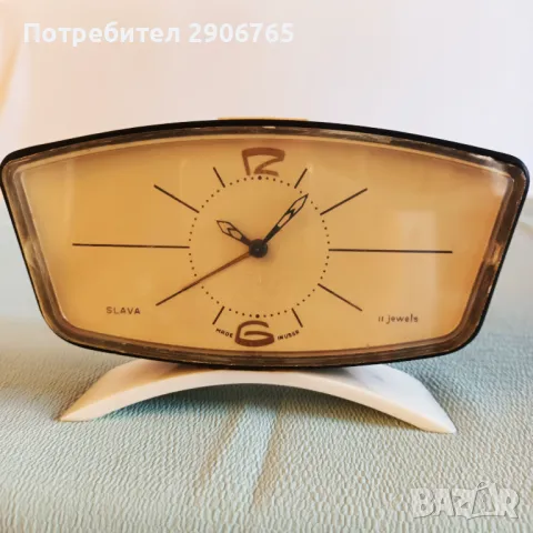 Часовник будилник Слава елипса работещ, снимка 2 - Антикварни и старинни предмети - 47388255