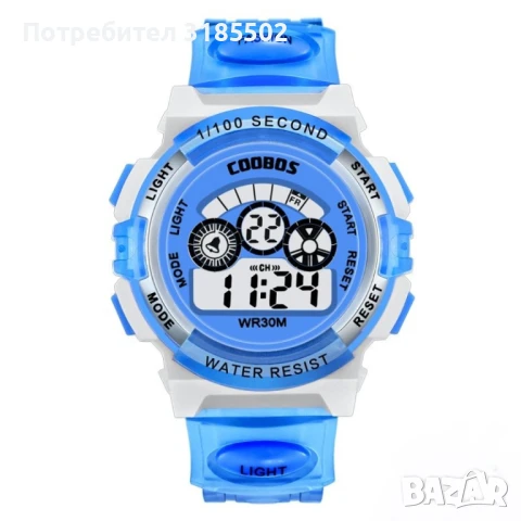 Мултифункционален детски водоустойчив до 30 метра часовник. Аларма, календар, хронометър, показване , снимка 6 - Смарт гривни - 50813287