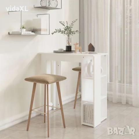 vidaXL Бар маса с рафт, бяла, 102x50x103,5 см, инженерно дърво, снимка 6 - Маси - 56147823