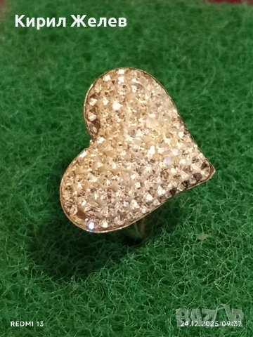 Сребърен пръстен с кристално сърце ❤️ Swarovski стил и елегантност 37676 