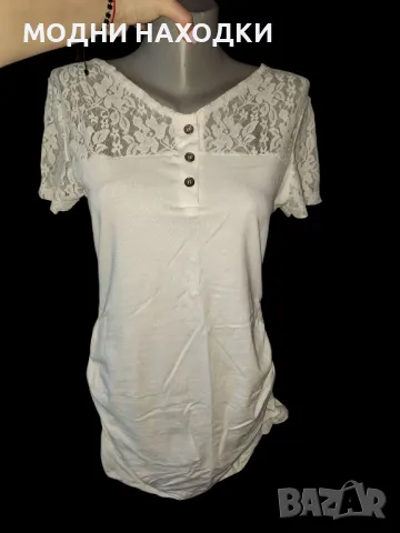 Еластична,бяла тениска с дантела, снимка 4 - Тениски - 49800987