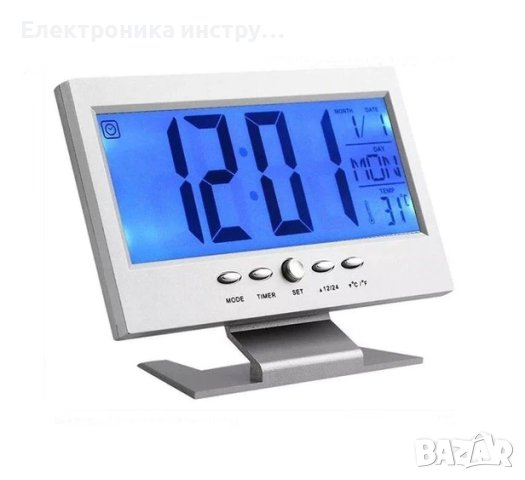 Електронен Часовник с температура и дата , DS-8082, Звуков Сензор, снимка 1 - Друга електроника - 42379161