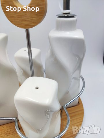 Оливерник сет 5 части бамбук, порцелан и метал , снимка 2 - Аксесоари за кухня - 39834626