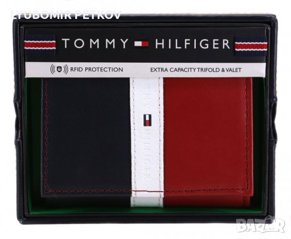 Нов Tommy Hilfiger Мъжки Кожен Портфейл Портмоне Подаръчна Кутия Цветен, снимка 1