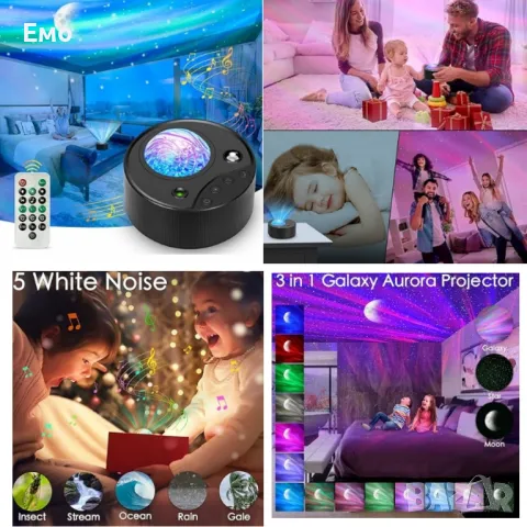 Северно сияние, RGB звездно небе, лазерен проектор, светлина бял шум. Гаранция 12 Месеца 