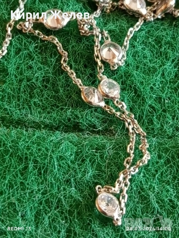 Сребърен синджир с кръгли циркониеви кристали майстоска изработка 26339, снимка 2 - Колиета, медальони, синджири - 54006150