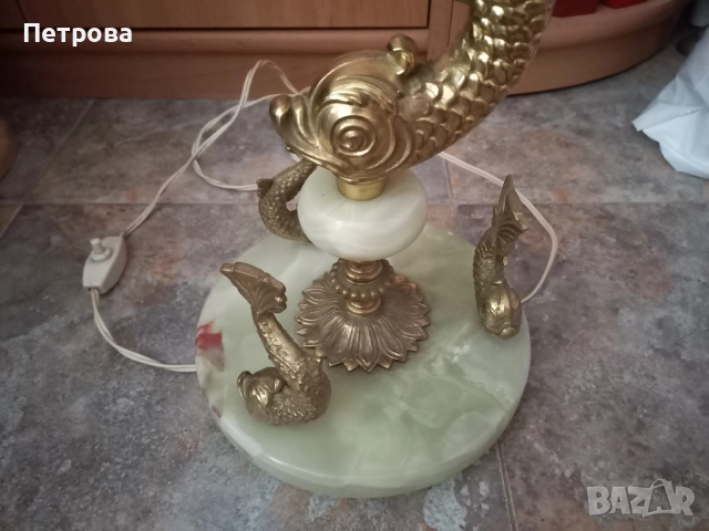 Интересна бронзова лампа с оникс , снимка 3 - Соларни лампи - 52029254