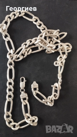 Тежки сребърни синджири с проба 925.Позлатени сребърни обеци.