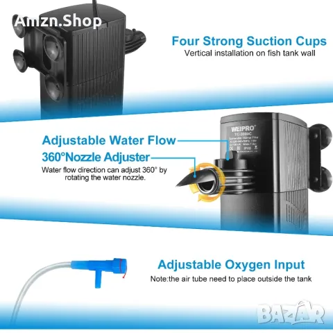 Вътрешен филтър за аквариум с 4-степpенна гъбена филтрация силно засмукване 23W, снимка 4 - Оборудване за аквариуми - 50170419