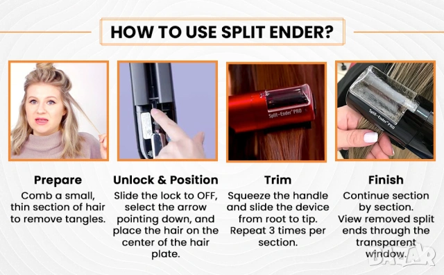 Talavera Split Ender Pro оригинал – професионален уред за цъфтящи краища + бонус, снимка 8 - Маши за коса - 53884472