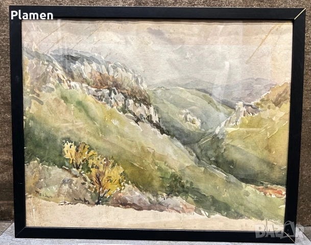 УНИКАТ СТАРА КАРТИНА АКВАРЕЛ ПОДПИСАНА ПЕЙЗАЖ