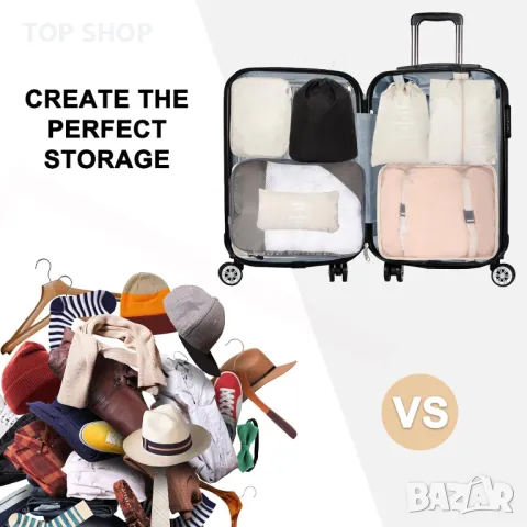 QiYiCAT 10 бр. Свръхлеки компресионни органайзери за пътуване за ръчен багаж Бежово и сиво, снимка 7 - Органайзери - 49629113