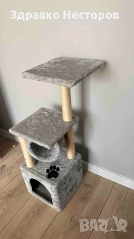Драскалка за котки XL 90 см с къщичка и тунел, снимка 3 - За котки - 55891690