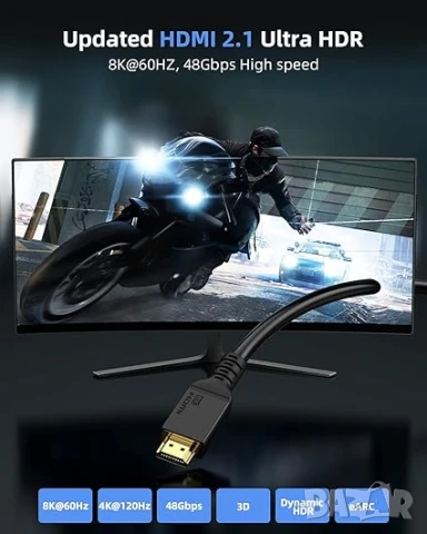 8K HDMI кабел 7м сертифициран 48 Gbps 8K@60Hz 4K@120Hz HDR10+ Dolby Atmos, снимка 4 - Кабели и адаптери - 51075233