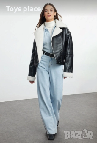 Ново модерно кожено яке с пухкава яка и ръкави, снимка 4 - Якета - 51318167