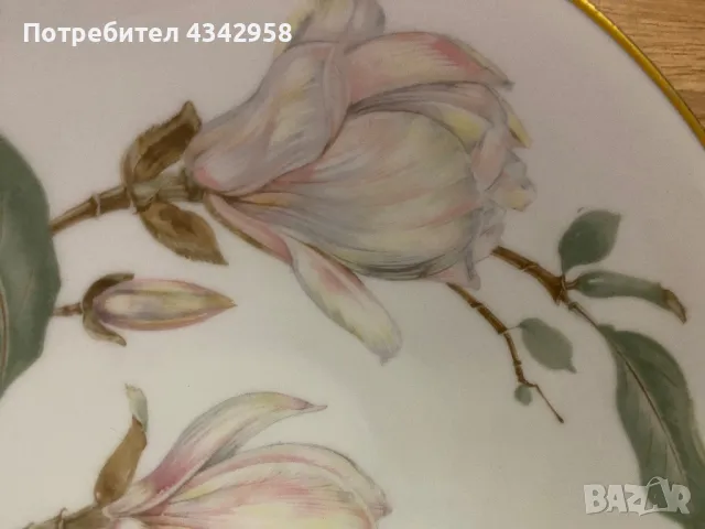 Hutschenreuther.Bavaria. 1950г. Чиния с магнолии., снимка 2 - Антикварни и старинни предмети - 49963706
