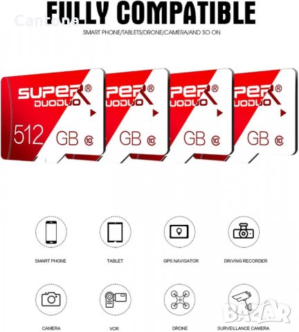  512GB Micro SD карта SUPERDUODUO, клас 10, с адаптер, снимка 2 - Карти памет - 37249295