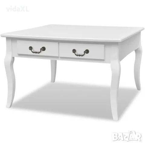 vidaXL Маса за кафе с 4 чекмеджета, бяла