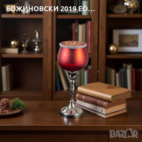 Красиви свещници от червено стъкло с кристалчета и метална основа, снимка 3 - Други - 52518377