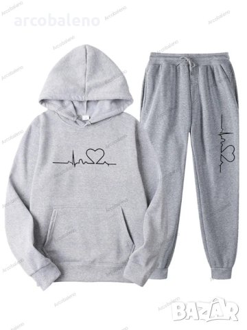 Моден дамски суичър от две части  с качулка и принт ECG и долнище, 5цвята , снимка 6 - Комплекти - 42344892