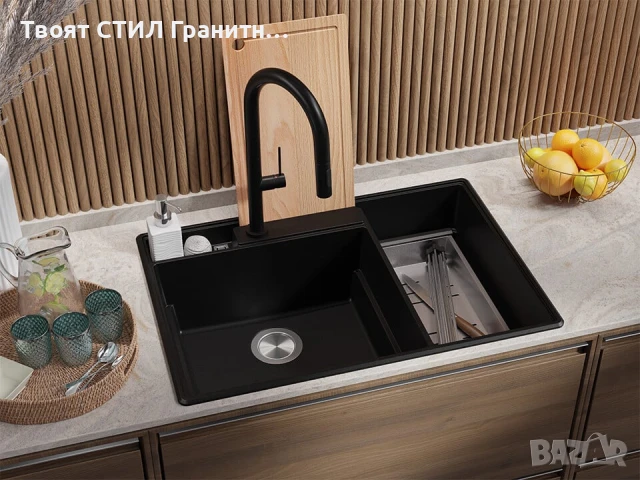 Графит кухненска гранитна мивка Париж 80 Work&Store 780 x 530 мм, снимка 6 - Мивки - 51286477