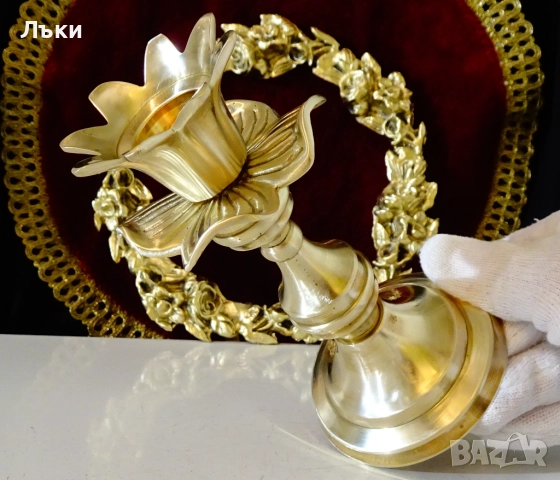 Викториански бронзов свещник,цвете. , снимка 6 - Антикварни и старинни предмети - 52515052