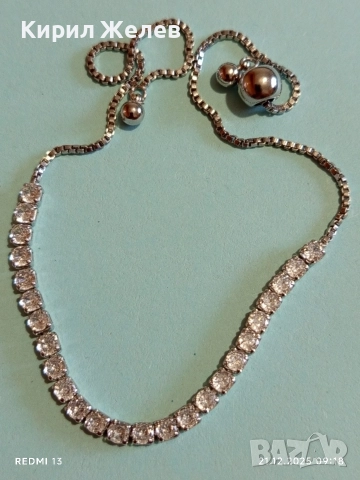 Кристална сребърна тенис гривна тип боло с кристали 30475, снимка 8 - Гривни - 52863207