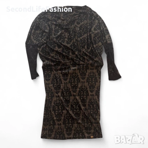 Дамска рокля Lucy, дантелена, вискоза черно-златиста размер S/M