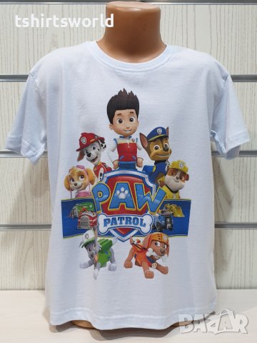 Нова детска тениска с дигитален печат PAW Patrol (Пес патрул) в бял цвят