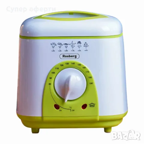 Фритюрник мини Rosberg, 1 литър, 950W, 80-190 C, Бял/зелен - 24 МЕСЕЦА ГАРАНЦИЯ, снимка 2 - Фритюрници - 49123696